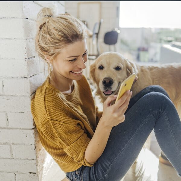 Woman On Smartphone By Dog